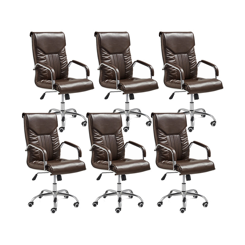Adjustable Seat Height Office Chair Modern High Back Fixed Arm Chair with Wheels Brown 6 Piece Set Clearhalo 'furn' 'furn_office_chair' 'Furniture' 'Office Chairs' 'Office Furniture' 'office_chair' 6894255