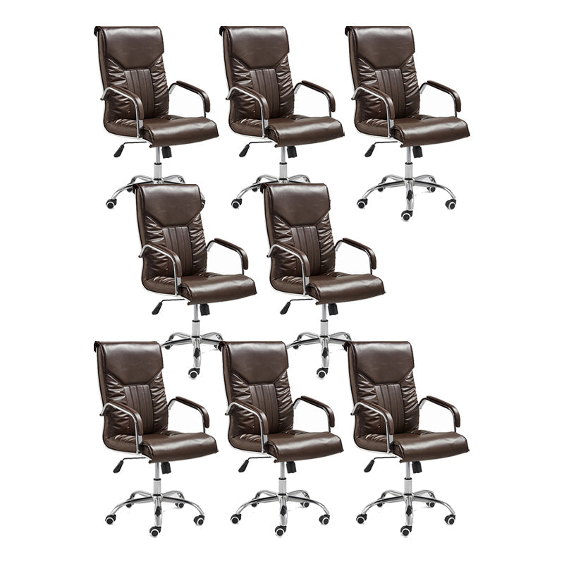 Adjustable Seat Height Office Chair Modern High Back Fixed Arm Chair with Wheels Brown 8 Piece Set Clearhalo 'furn' 'furn_office_chair' 'Furniture' 'Office Chairs' 'Office Furniture' 'office_chair' 6894256
