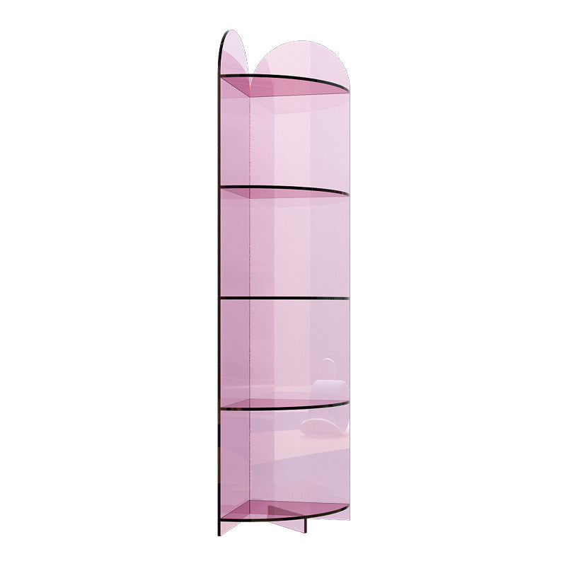 Modern Style Closed Back Bookshelf Corner Acrylic Bookcase with Triangle Shelves 11.8"L x 11.8"W x 55.1"H Pink Clearhalo 'Bookcases' 'furn' 'furn_bookcases' 'Furniture' 'Office Furniture' 6894407