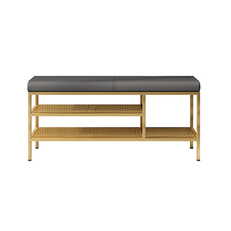 Metal Cushioned Bench Modern Seating Bench with Shelves for Entryway 31.5"L x 13"W x 18.5"H Gray Clearhalo 'Benches' 'Chairs & Seating' 'furn' 'furn_benches' 'Furniture' 'Living Room Furniture' 6894457