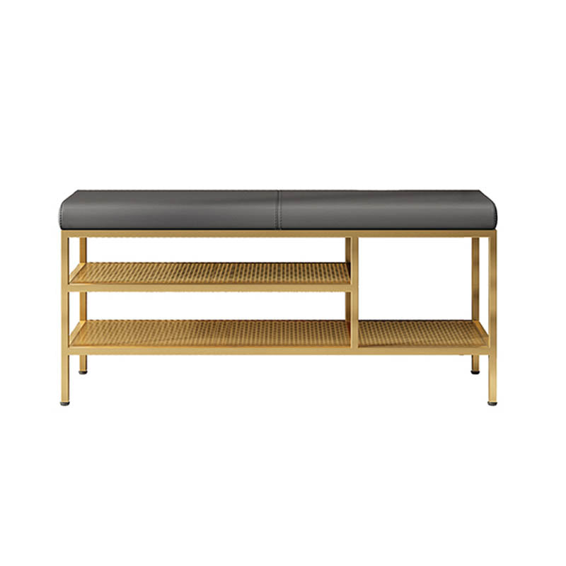Metal Cushioned Bench Modern Seating Bench with Shelves for Entryway 39"L x 13"W x 18.5"H Gray Clearhalo 'Benches' 'Chairs & Seating' 'furn' 'furn_benches' 'Furniture' 'Living Room Furniture' 6894459