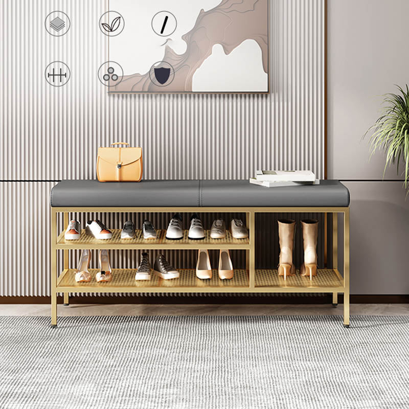 Metal Cushioned Bench Modern Seating Bench with Shelves for Entryway 47"L x 13"W x 18.5"H Gray Clearhalo 'Benches' 'Chairs & Seating' 'furn' 'furn_benches' 'Furniture' 'Living Room Furniture' 6894460