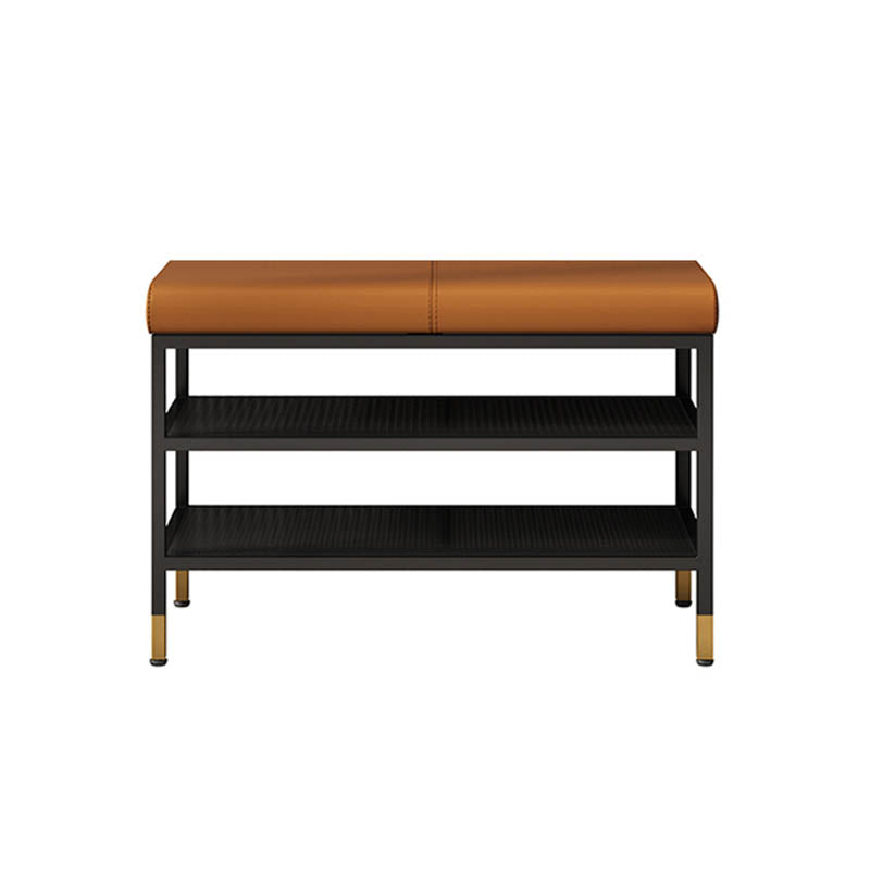 Metal Cushioned Bench Modern Seating Bench with Shelves for Entryway 24"L x 13"W x 18.5"H Brown Clearhalo 'Benches' 'Chairs & Seating' 'furn' 'furn_benches' 'Furniture' 'Living Room Furniture' 6894461