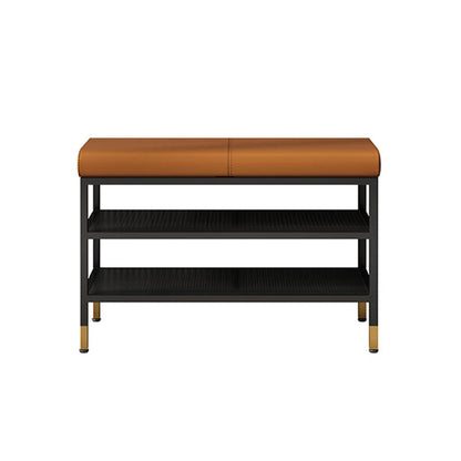 Metal Cushioned Bench Modern Seating Bench with Shelves for Entryway 24"L x 13"W x 18.5"H Brown Clearhalo 'Benches' 'Chairs & Seating' 'furn' 'furn_benches' 'Furniture' 'Living Room Furniture' 6894461