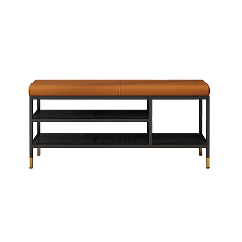Metal Cushioned Bench Modern Seating Bench with Shelves for Entryway 31.5"L x 13"W x 18.5"H Brown Clearhalo 'Benches' 'Chairs & Seating' 'furn' 'furn_benches' 'Furniture' 'Living Room Furniture' 6894462