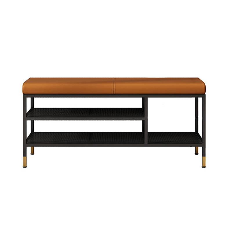 Metal Cushioned Bench Modern Seating Bench with Shelves for Entryway 39"L x 13"W x 18.5"H Brown Clearhalo 'Benches' 'Chairs & Seating' 'furn' 'furn_benches' 'Furniture' 'Living Room Furniture' 6894464