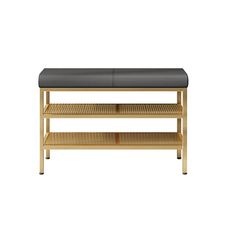 Metal Cushioned Bench Modern Seating Bench with Shelves for Entryway Clearhalo 'Benches' 'Chairs & Seating' 'furn' 'furn_benches' 'Furniture' 'Living Room Furniture' 6894465