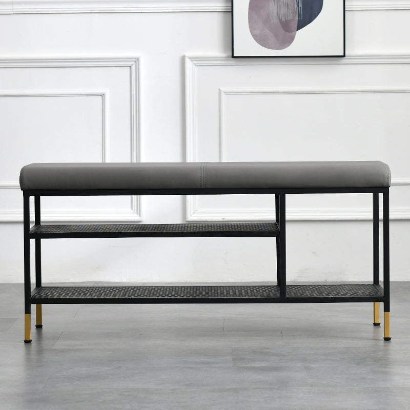 Metal Cushioned Bench Modern Seating Bench with Shelves for Entryway Black Grey Clearhalo 'Benches' 'Chairs & Seating' 'furn' 'furn_benches' 'Furniture' 'Living Room Furniture' 6894468