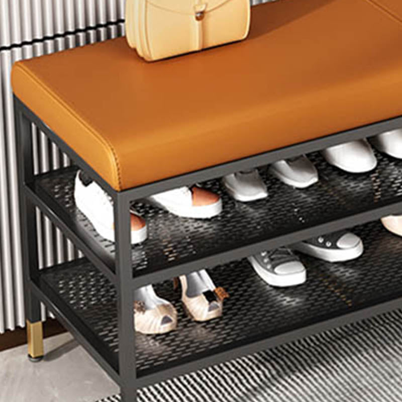 Metal Cushioned Bench Modern Seating Bench with Shelves for Entryway Clearhalo 'Benches' 'Chairs & Seating' 'furn' 'furn_benches' 'Furniture' 'Living Room Furniture' 6894469