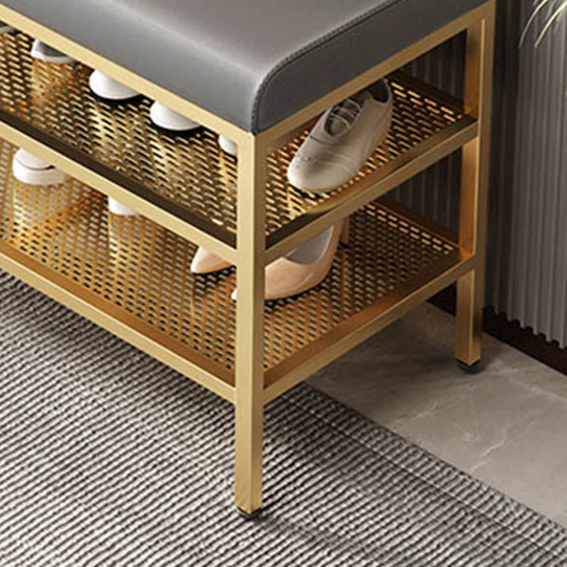 Metal Cushioned Bench Modern Seating Bench with Shelves for Entryway Clearhalo 'Benches' 'Chairs & Seating' 'furn' 'furn_benches' 'Furniture' 'Living Room Furniture' 6894470