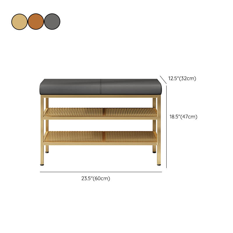 Metal Cushioned Bench Modern Seating Bench with Shelves for Entryway Clearhalo 'Benches' 'Chairs & Seating' 'furn' 'furn_benches' 'Furniture' 'Living Room Furniture' 6894473