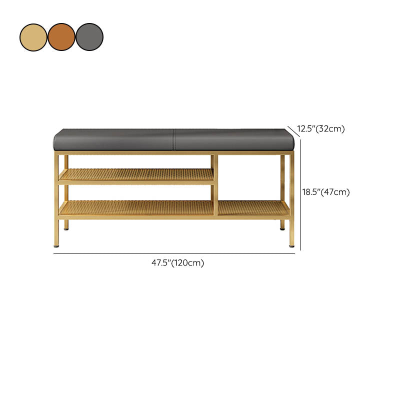 Metal Cushioned Bench Modern Seating Bench with Shelves for Entryway Clearhalo 'Benches' 'Chairs & Seating' 'furn' 'furn_benches' 'Furniture' 'Living Room Furniture' 6894476