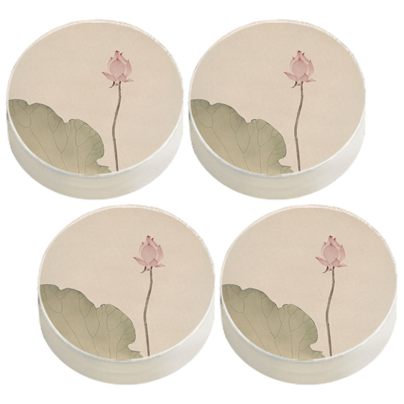 Modern Pouf Ottoman Cotton Upholstered Flower Printed Round Ottoman Off-White 4 Piece Set Clearhalo 'furn' 'furn_ottomans_poufs' 'Furniture' 'Living Room Furniture' 'Ottomans & Poufs' 'ottomans_poufs' 6895333