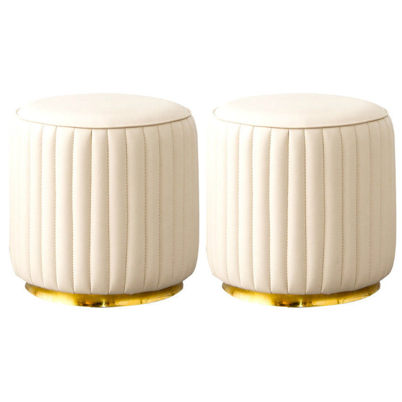 Modern Round Pouf Stain Resistant Velvet Pouf for Living Room Off-White 2 Piece Set Clearhalo 'furn' 'furn_ottomans_poufs' 'Furniture' 'Living Room Furniture' 'Ottomans & Poufs' 'ottomans_poufs' 6895352