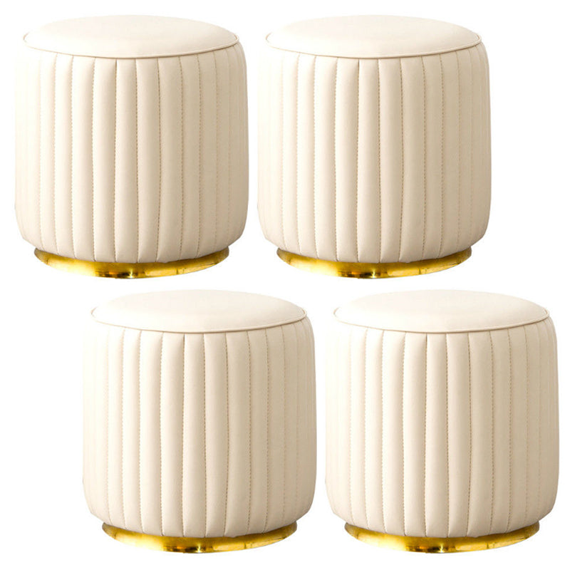 Modern Round Pouf Stain Resistant Velvet Pouf for Living Room Off-White 4 Piece Set Clearhalo 'furn' 'furn_ottomans_poufs' 'Furniture' 'Living Room Furniture' 'Ottomans & Poufs' 'ottomans_poufs' 6895353