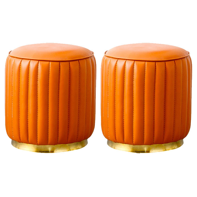 Modern Round Pouf Stain Resistant Velvet Pouf for Living Room Orange 2 Piece Set Clearhalo 'furn' 'furn_ottomans_poufs' 'Furniture' 'Living Room Furniture' 'Ottomans & Poufs' 'ottomans_poufs' 6895370
