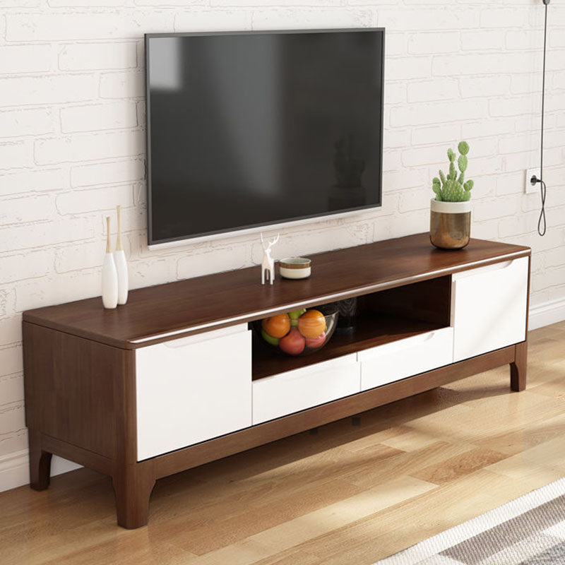 Scandinavian TV Console Solid Wood TV Media Console for Living Room 71"L x 16"W x 20"H Walnut White Clearhalo 'furn' 'furn_tv_stands_entertainment_centers' 'Furniture' 'Living Room Furniture' 'TV Stands & Entertainment Centers' 'TV Stands & Media Storage Furniture' 'tv_stands_entertainment_centers' 6895978