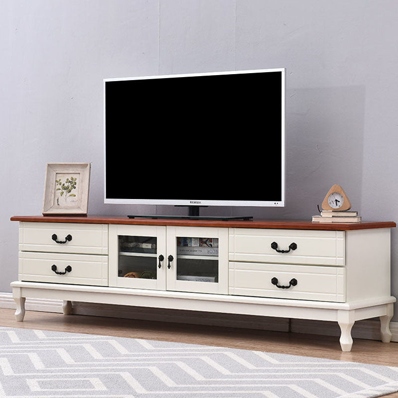 Traditional TV Console Wooden TV Media Console with 4 Drawers 79"L x 16"W x 20"H Walnut White Clearhalo 'furn' 'furn_tv_stands_entertainment_centers' 'Furniture' 'Living Room Furniture' 'TV Stands & Entertainment Centers' 'TV Stands & Media Storage Furniture' 'tv_stands_entertainment_centers' 6895990