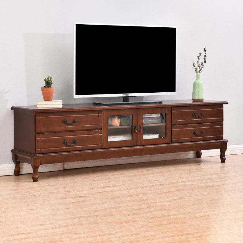 Traditional TV Console Wooden TV Media Console with 4 Drawers Coffee Clearhalo 'furn' 'furn_tv_stands_entertainment_centers' 'Furniture' 'Living Room Furniture' 'TV Stands & Entertainment Centers' 'TV Stands & Media Storage Furniture' 'tv_stands_entertainment_centers' 6895995