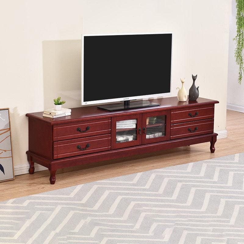 Traditional TV Console Wooden TV Media Console with 4 Drawers Burgundy Clearhalo 'furn' 'furn_tv_stands_entertainment_centers' 'Furniture' 'Living Room Furniture' 'TV Stands & Entertainment Centers' 'TV Stands & Media Storage Furniture' 'tv_stands_entertainment_centers' 6895996