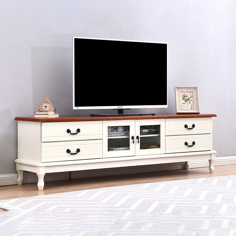 Traditional TV Console Wooden TV Media Console with 4 Drawers Walnut White Clearhalo 'furn' 'furn_tv_stands_entertainment_centers' 'Furniture' 'Living Room Furniture' 'TV Stands & Entertainment Centers' 'TV Stands & Media Storage Furniture' 'tv_stands_entertainment_centers' 6895998