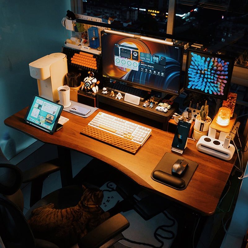 Irregular Shaped Computer Desk Table Wood Writing Desk in Brown