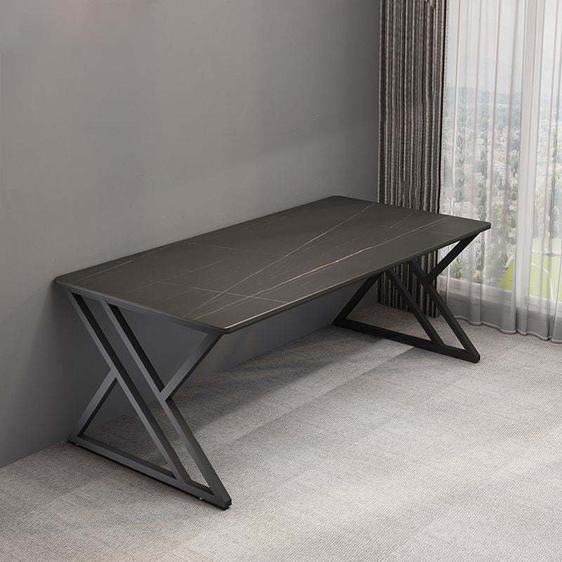 Modern Stone Gaming Desk Sled Base 29.53" Tall Computer Desk Black Clearhalo 'furn' 'furn_office_desk' 'Furniture' 'Office Desks' 'Office Furniture' 'office_desk' 6897655