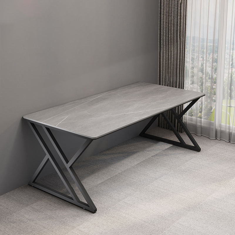 Modern Stone Gaming Desk Sled Base 29.53" Tall Computer Desk Gray Clearhalo 'furn' 'furn_office_desk' 'Furniture' 'Office Desks' 'Office Furniture' 'office_desk' 6897657