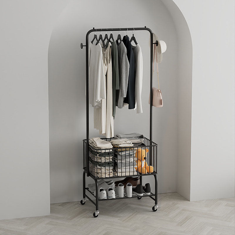 Gorgeous Plain Coat Rack Castors Metal Coat Rack with Storage Shelving Black Clearhalo 'Entry & Mudroom Furniture' 'furn' 'furn_hall_tree_coat_racks' 'Furniture' 'Hall Trees & Coat Racks' 'hall_tree_coat_racks' 6898212