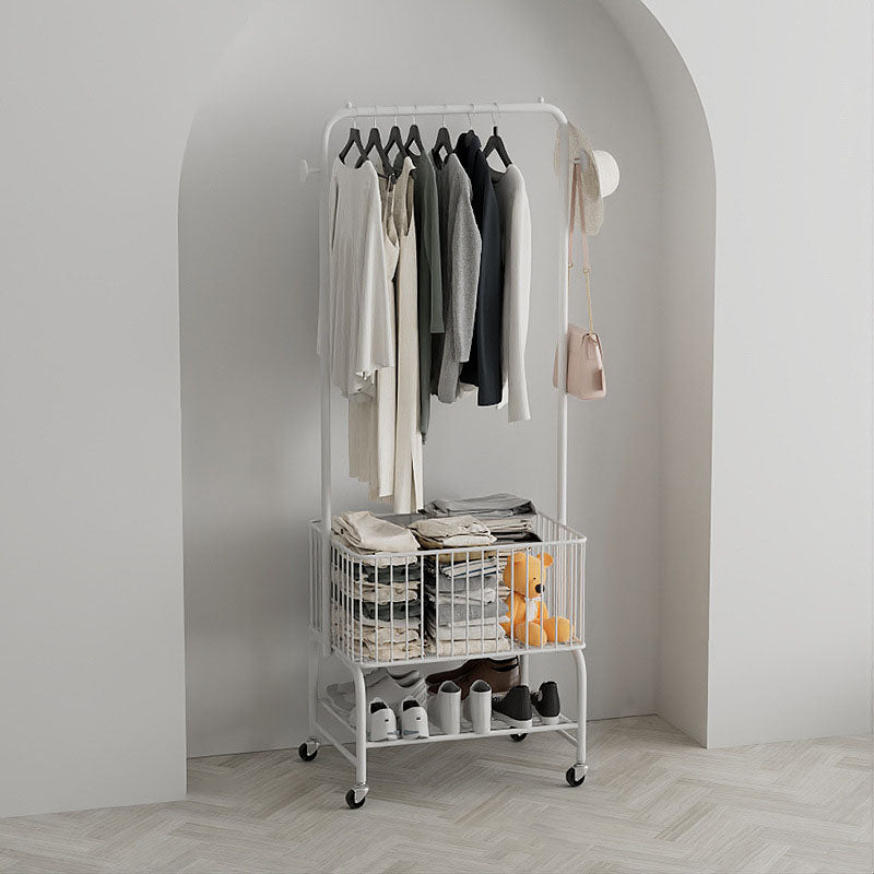 Gorgeous Plain Coat Rack Castors Metal Coat Rack with Storage Shelving White Clearhalo 'Entry & Mudroom Furniture' 'furn' 'furn_hall_tree_coat_racks' 'Furniture' 'Hall Trees & Coat Racks' 'hall_tree_coat_racks' 6898213