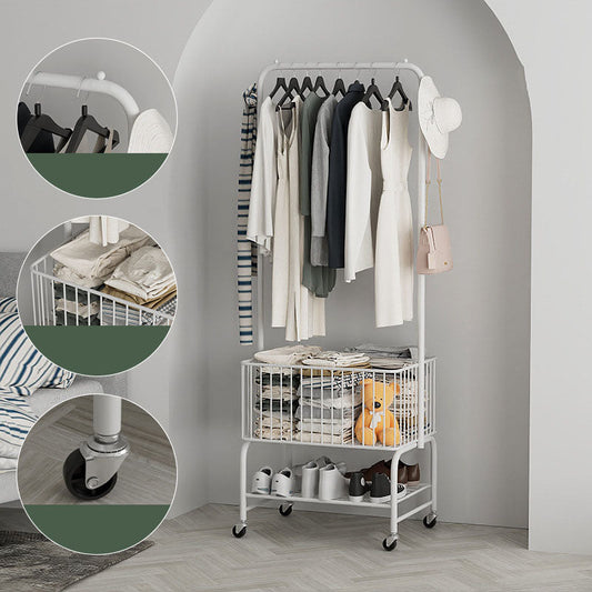 Gorgeous Plain Coat Rack Castors Metal Coat Rack with Storage Shelving Clearhalo 'Entry & Mudroom Furniture' 'furn' 'furn_hall_tree_coat_racks' 'Furniture' 'Hall Trees & Coat Racks' 'hall_tree_coat_racks' 6898214