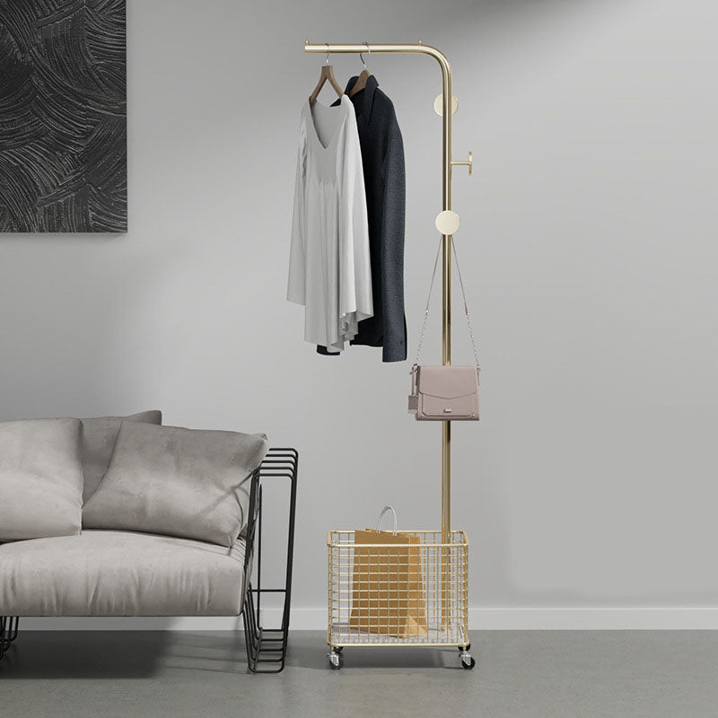 Modern Basket Storage Coat Hanger Castors Detail Metal Coat Rack for Living Room Clearhalo 'Entry & Mudroom Furniture' 'furn' 'furn_hall_tree_coat_racks' 'Furniture' 'Hall Trees & Coat Racks' 'hall_tree_coat_racks' 6898261