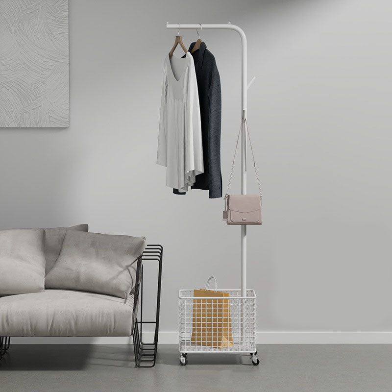 Modern Basket Storage Coat Hanger Castors Detail Metal Coat Rack for Living Room White Branches Clearhalo 'Entry & Mudroom Furniture' 'furn' 'furn_hall_tree_coat_racks' 'Furniture' 'Hall Trees & Coat Racks' 'hall_tree_coat_racks' 6898262