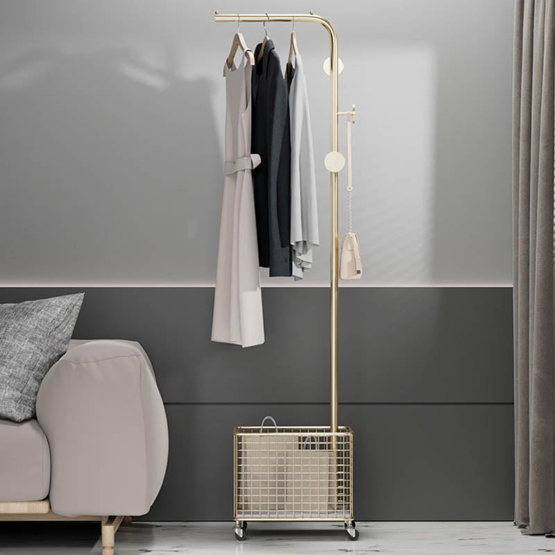 Modern Basket Storage Coat Hanger Castors Detail Metal Coat Rack for Living Room Clearhalo 'Entry & Mudroom Furniture' 'furn' 'furn_hall_tree_coat_racks' 'Furniture' 'Hall Trees & Coat Racks' 'hall_tree_coat_racks' 6898263