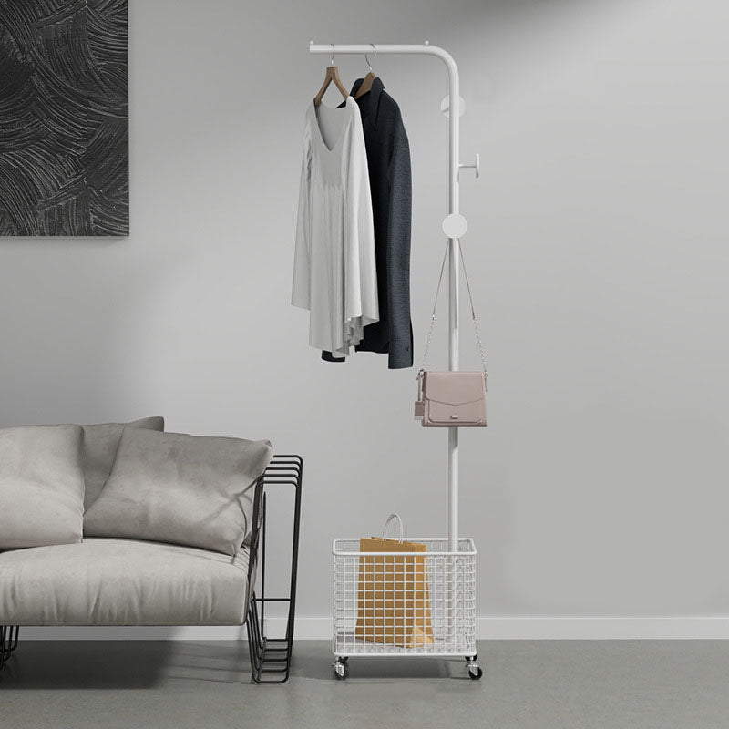 Modern Basket Storage Coat Hanger Castors Detail Metal Coat Rack for Living Room White Disc Clearhalo 'Entry & Mudroom Furniture' 'furn' 'furn_hall_tree_coat_racks' 'Furniture' 'Hall Trees & Coat Racks' 'hall_tree_coat_racks' 6898264