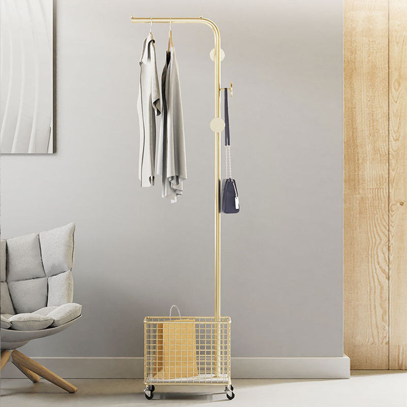 Modern Basket Storage Coat Hanger Castors Detail Metal Coat Rack for Living Room Clearhalo 'Entry & Mudroom Furniture' 'furn' 'furn_hall_tree_coat_racks' 'Furniture' 'Hall Trees & Coat Racks' 'hall_tree_coat_racks' 6898265