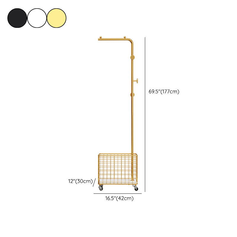 Modern Basket Storage Coat Hanger Castors Detail Metal Coat Rack for Living Room Clearhalo 'Entry & Mudroom Furniture' 'furn' 'furn_hall_tree_coat_racks' 'Furniture' 'Hall Trees & Coat Racks' 'hall_tree_coat_racks' 6898275