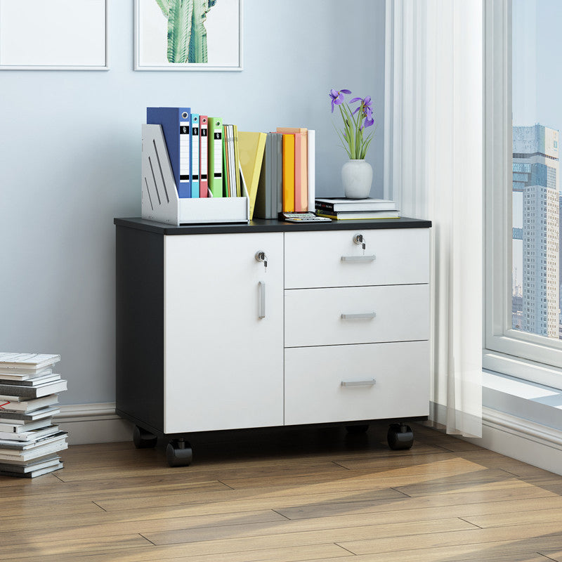 Gabinete de estilo nórdico Gabinete de almacenamiento de cajones de bloqueo de madera con ruedas