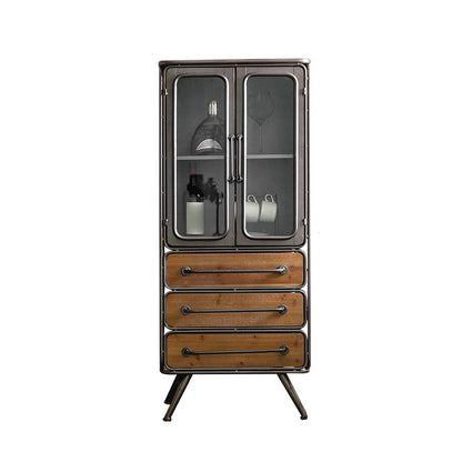 Black Metal Display Stand Glass Doors Traditional Curio Cabinet https: res.litfad.com site img item 2022 12 11 6904640 1200x1200.jpg 3 Clearhalo 'Display & China Cabinets' 'display_china_cabinets' 'furn' 'furn_display_china_cabinets' 'Furniture' 'Kitchen & Dining Furniture' 6904640