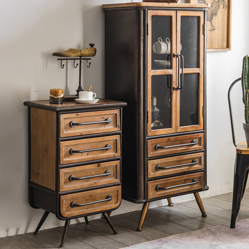 Black Metal Display Stand Glass Doors Traditional Curio Cabinet Clearhalo 'Display & China Cabinets' 'display_china_cabinets' 'furn' 'furn_display_china_cabinets' 'Furniture' 'Kitchen & Dining Furniture' 6904641