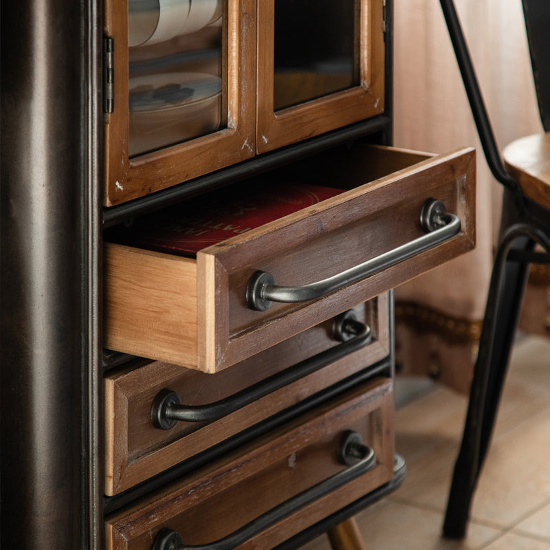 Black Metal Display Stand Glass Doors Traditional Curio Cabinet Clearhalo 'Display & China Cabinets' 'display_china_cabinets' 'furn' 'furn_display_china_cabinets' 'Furniture' 'Kitchen & Dining Furniture' 6904645