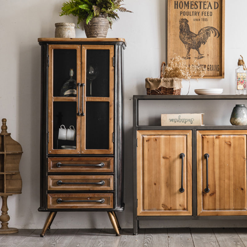 Black Metal Display Stand Glass Doors Traditional Curio Cabinet Clearhalo 'Display & China Cabinets' 'display_china_cabinets' 'furn' 'furn_display_china_cabinets' 'Furniture' 'Kitchen & Dining Furniture' 6904648