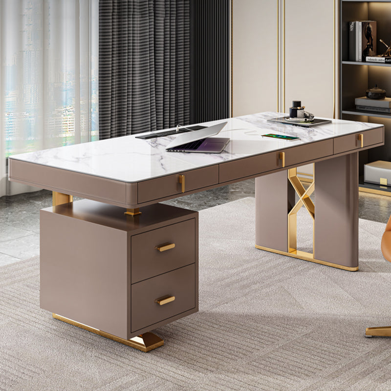 Modern Stone Office Desk Rectangular Shape Task Desk with 5-Drawers in Grey 70.9"L x 27.6"W x 29.5"H Clearhalo 'furn' 'furn_office_desk' 'Furniture' 'Office Desks' 'Office Furniture' 'office_desk' 6904750