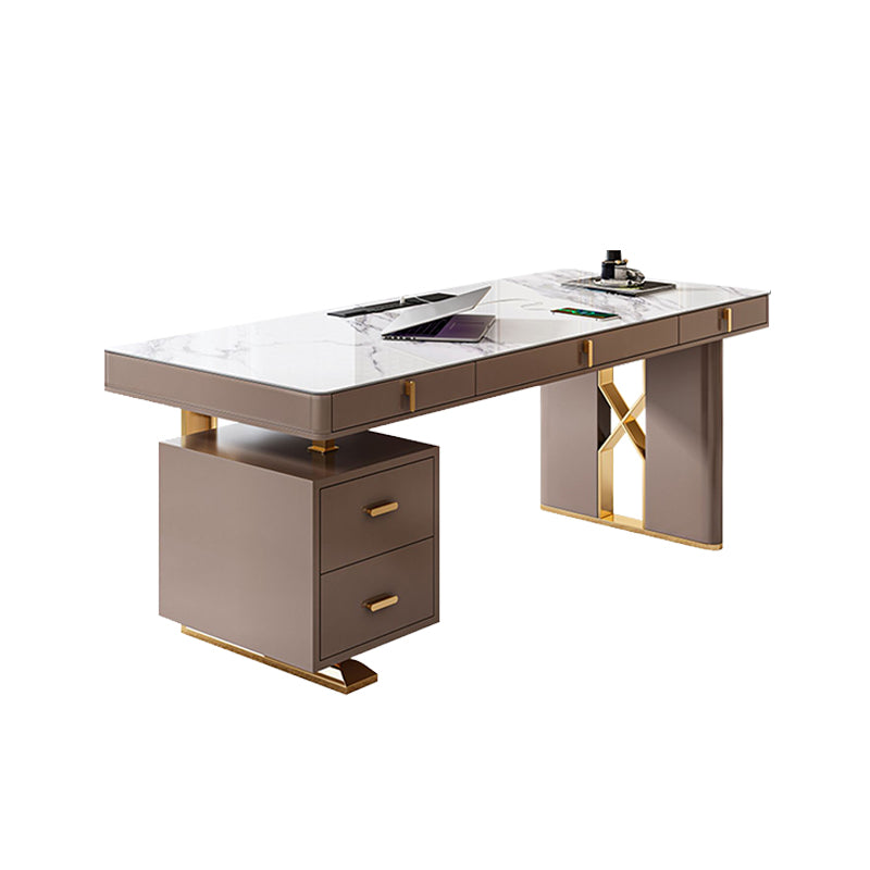 Modern Stone Office Desk Rectangular Shape Task Desk with 5-Drawers in Grey 55.1"L x 27.6"W x 29.5"H Clearhalo 'furn' 'furn_office_desk' 'Furniture' 'Office Desks' 'Office Furniture' 'office_desk' 6904751