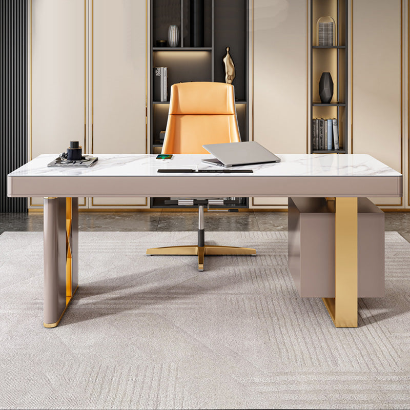 Modern Stone Office Desk Rectangular Shape Task Desk with 5-Drawers in Grey Clearhalo 'furn' 'furn_office_desk' 'Furniture' 'Office Desks' 'Office Furniture' 'office_desk' 6904753