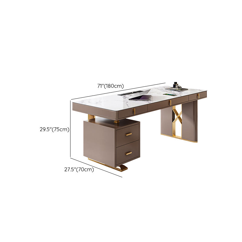Modern Stone Office Desk Rectangular Shape Task Desk with 5-Drawers in Grey Clearhalo 'furn' 'furn_office_desk' 'Furniture' 'Office Desks' 'Office Furniture' 'office_desk' 6904761