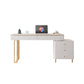 Glam Slate Top Office Desk 5 Drawers Writing Desk with Gold Base
