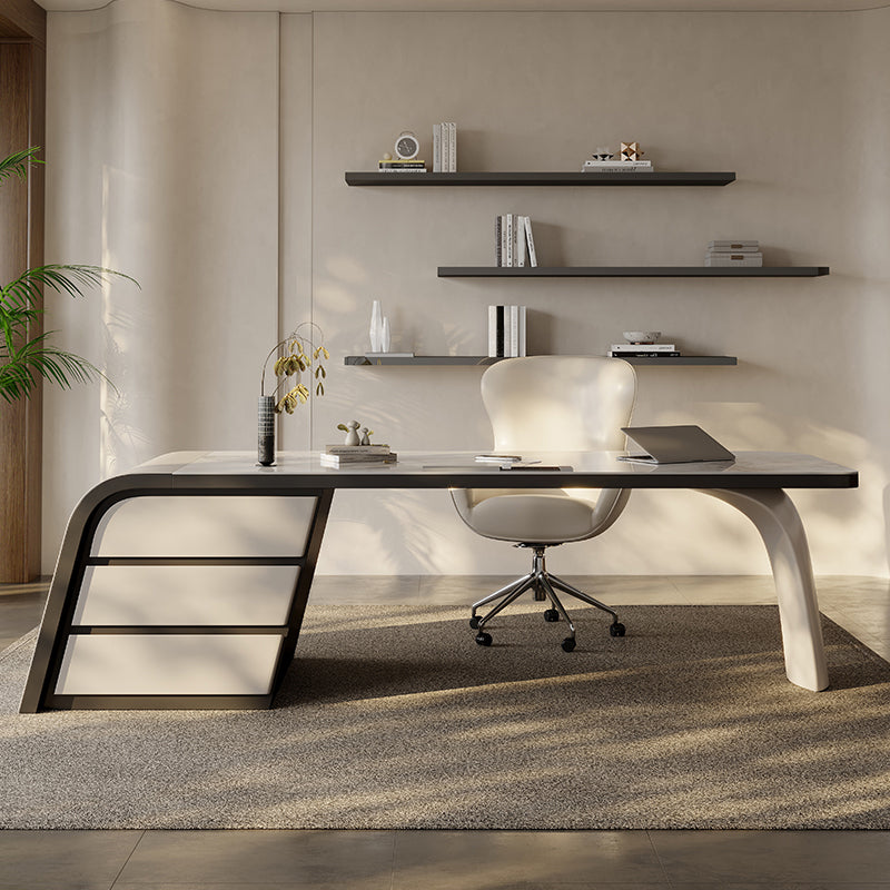 Modern Stone Office Desk Rectangular Shape Task Desk with 3-Drawers for Office Clearhalo 'furn' 'furn_office_desk' 'Furniture' 'Office Desks' 'Office Furniture' 'office_desk' 6904825