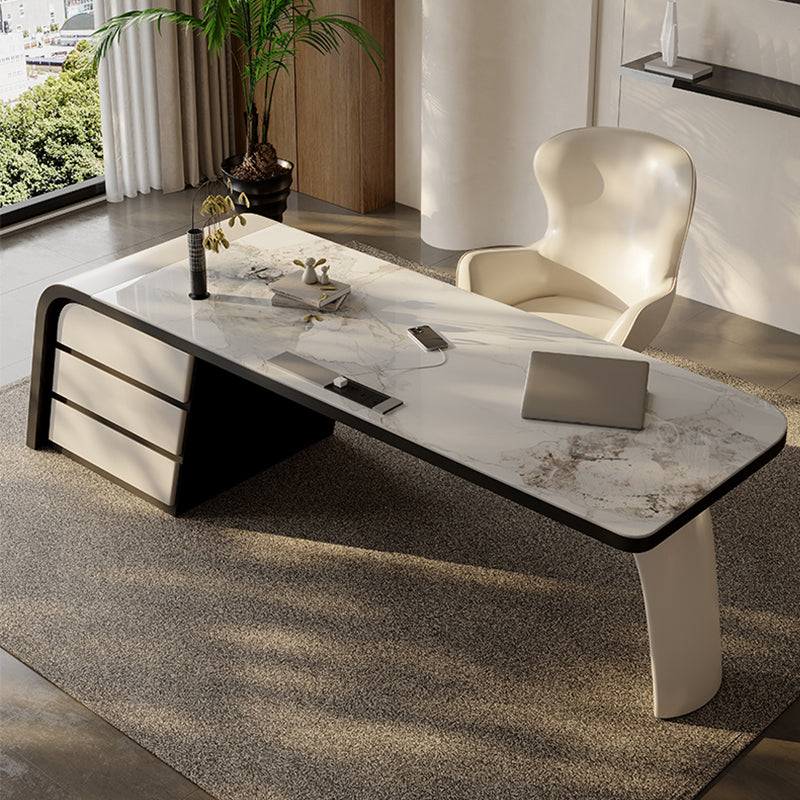 Modern Stone Office Desk Rectangular Shape Task Desk with 3-Drawers for Office Clearhalo 'furn' 'furn_office_desk' 'Furniture' 'Office Desks' 'Office Furniture' 'office_desk' 6904828