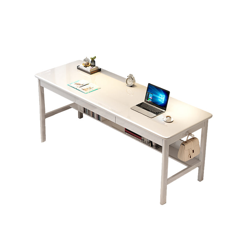 Solid Wood Rectangle Writing Desk Modern 29.53" Tall Office Desk with 3 Drawers White Clearhalo 'furn' 'furn_office_desk' 'Furniture' 'Office Desks' 'Office Furniture' 'office_desk' 6904877